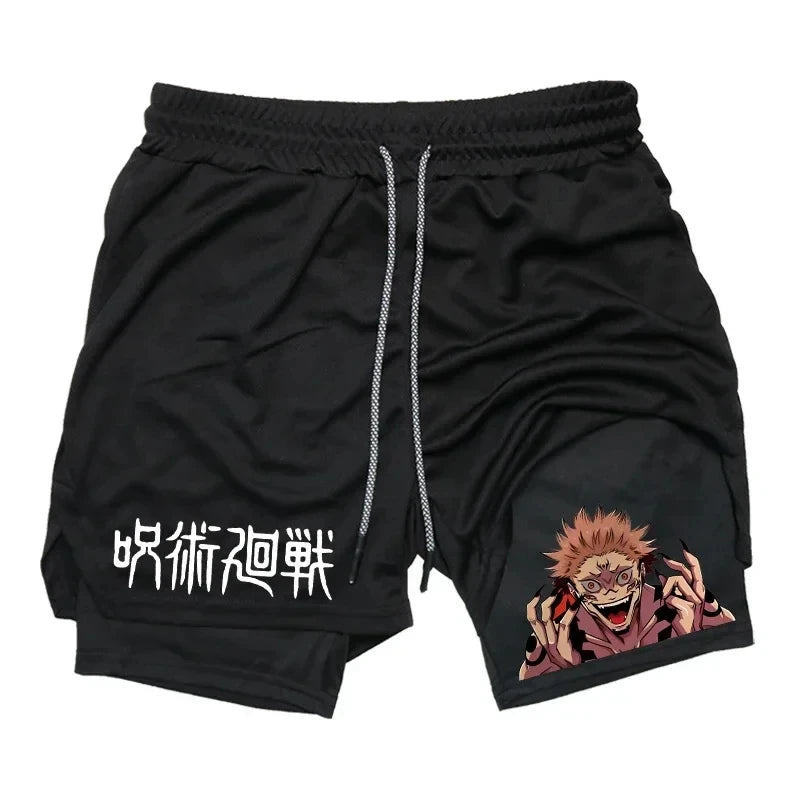 Jujutsu Kaisen Anime 2-in-1 Compression Shorts: Men's Quick Dry Gym Activewear