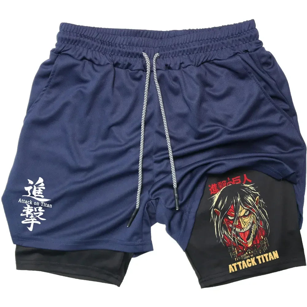 Double Layer Anime Fitness Shorts for Men: Breathable and Quick Dry