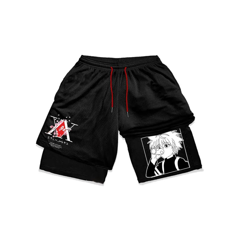 Hunter X Hunter 2-in-1 Performance Gym Shorts: Schnelltrocknendes Mesh für Fitness