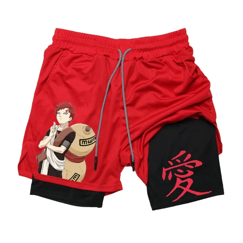 Anime Compression Shorts: Gym Athletic Quick Dry 2-in-1 Performance Shorts with Phone Pocket for Men