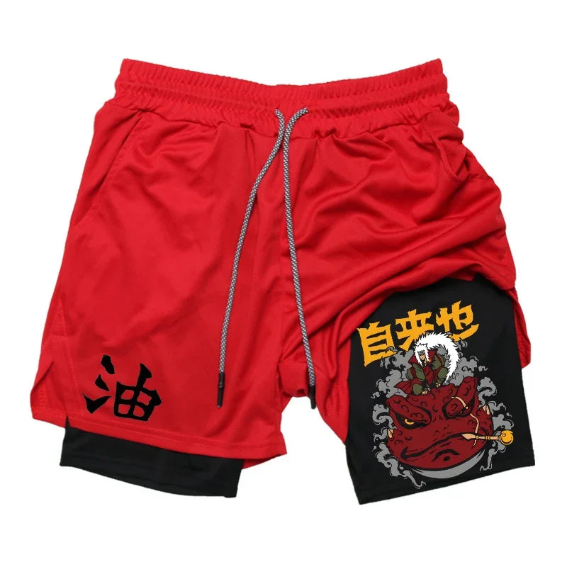 Anime Compression Shorts: Gym Athletic Quick Dry 2-in-1 Performance Shorts with Phone Pocket for Men