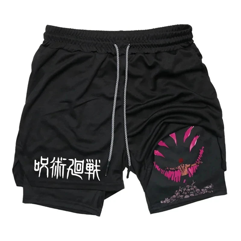 Jujutsu Kaisen Anime 2-in-1 Compression Shorts: Men's Quick Dry Gym Activewear