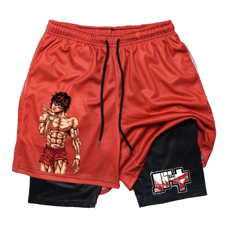 Baki Hanma Anime 2-in-1 Compression Shorts: Quick Dry Gym Fitness Shorts