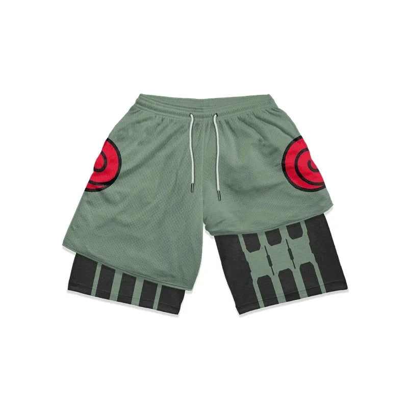 Gemischte Anime-Sportshorts, Workout-Shorts aus Netzstoff, Performance-Shorts