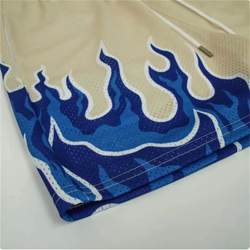 Mesh Breathable Men Shorts GYM Basketball Running Quick-Drying Shorts Baggy Flame Print Fashion Shorts Summer Shorts