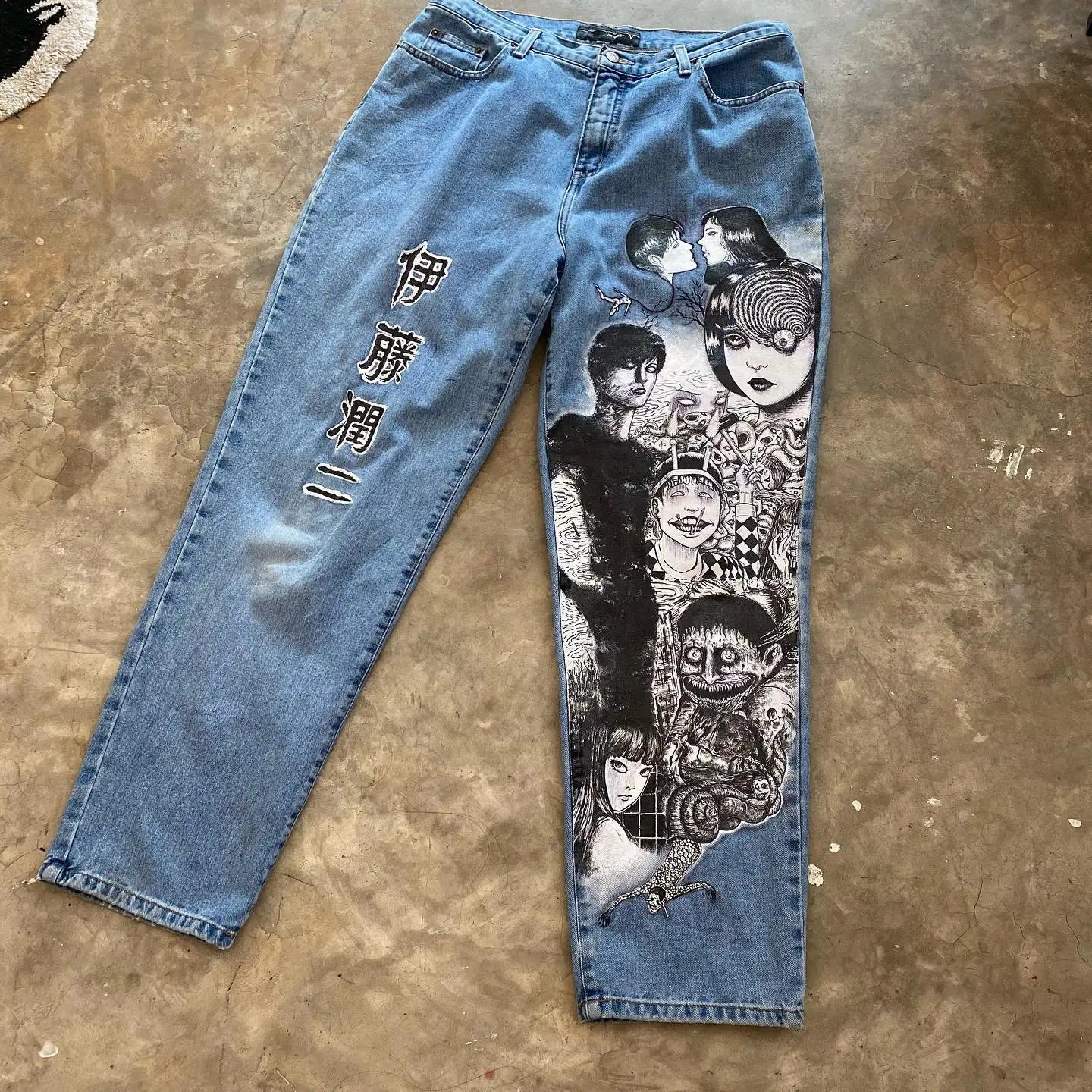 Hip Hop Death Anime Graphic Baggy Jeans: Harajuku Denim Y2K Pants for Men and Women