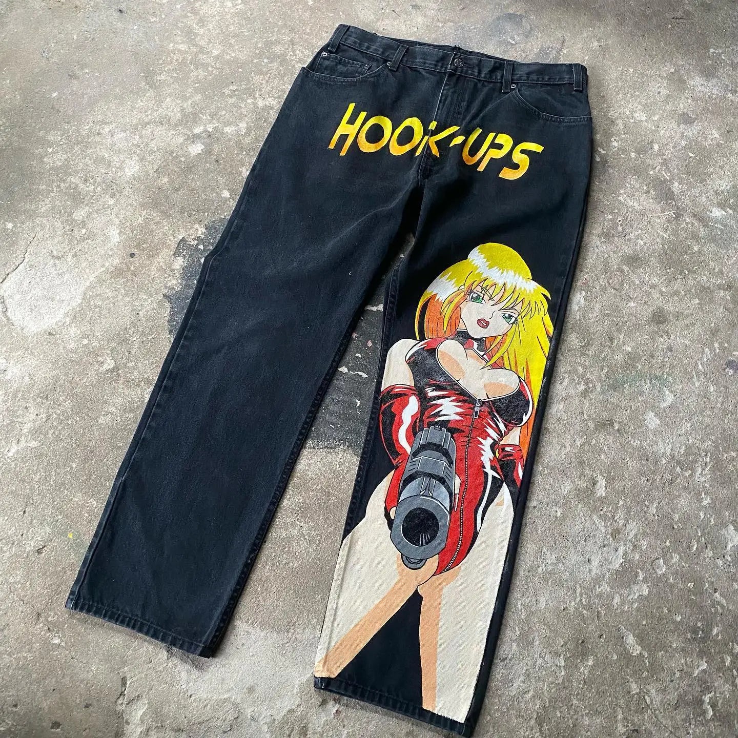 Harajuku Hip Hop Anime Graphic Baggy Jeans: Y2K Denim Pants for Men and Women