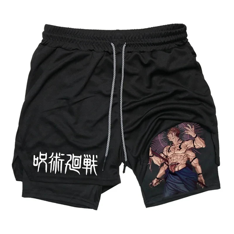 Jujutsu Kaisen Anime 2-in-1 Compression Shorts: Men's Quick Dry Gym Activewear