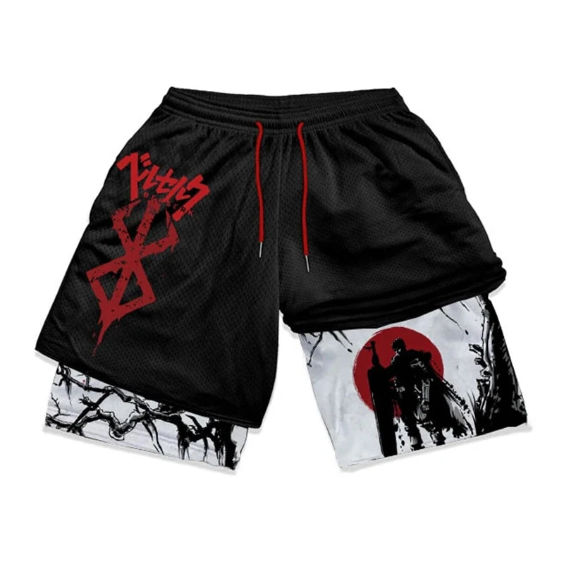 Anime Fusion: 2 in 1 Workout Running Shorts for Men.