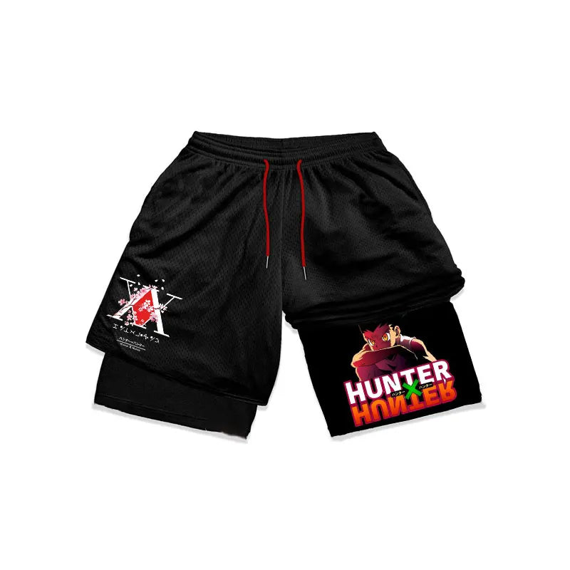 Hunter X Hunter 2-in-1 Performance Gym Shorts: Schnelltrocknendes Mesh für Fitness