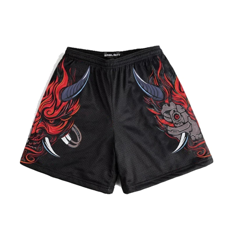 Japanese Anime Style Shorts for Men: Y2K Beach Casual Fashion, Quick Dry Workout Mesh Sweatpants