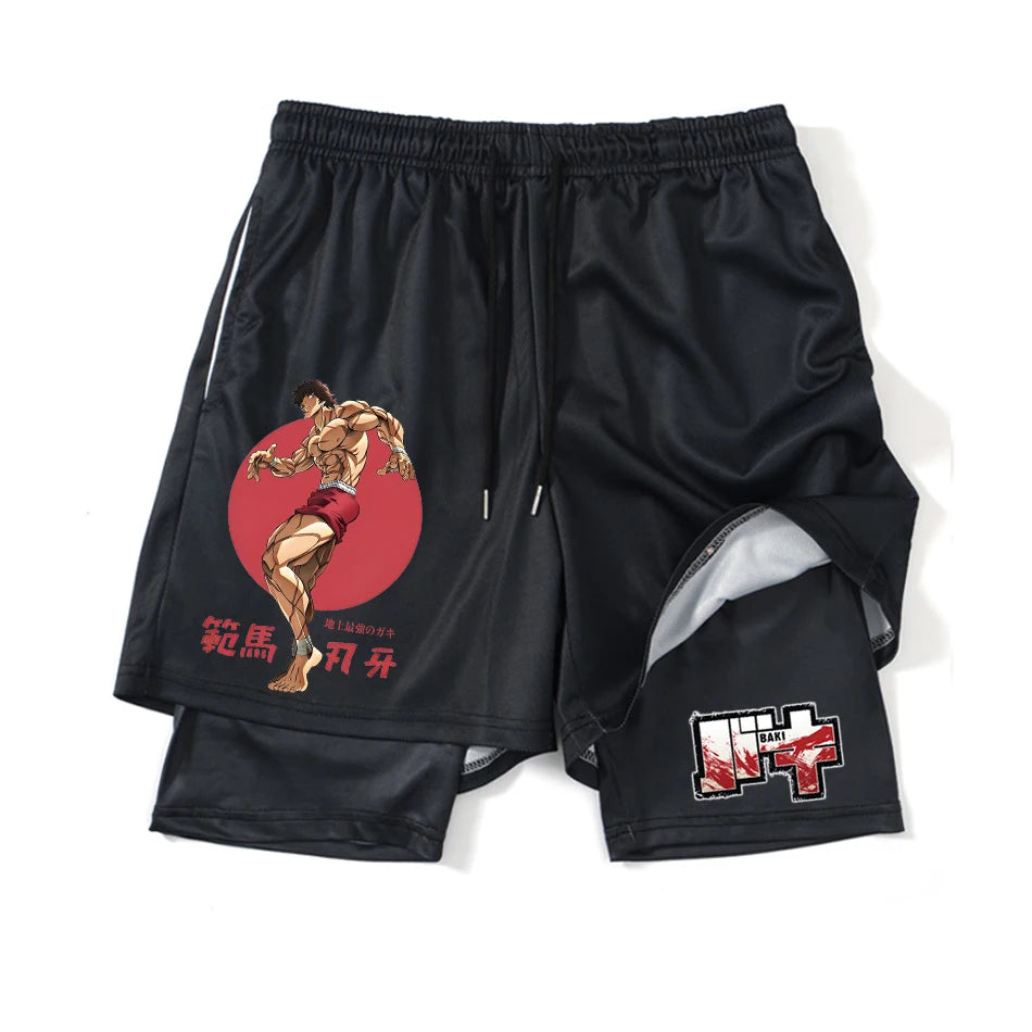 Baki Hanma Anime 2-in-1 Compression Shorts: Quick Dry Gym Fitness Shorts