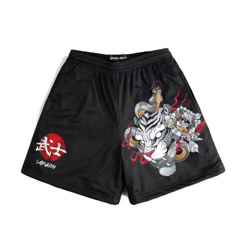 Japanese Anime Style Shorts for Men: Y2K Beach Casual Fashion, Quick Dry Workout Mesh Sweatpants