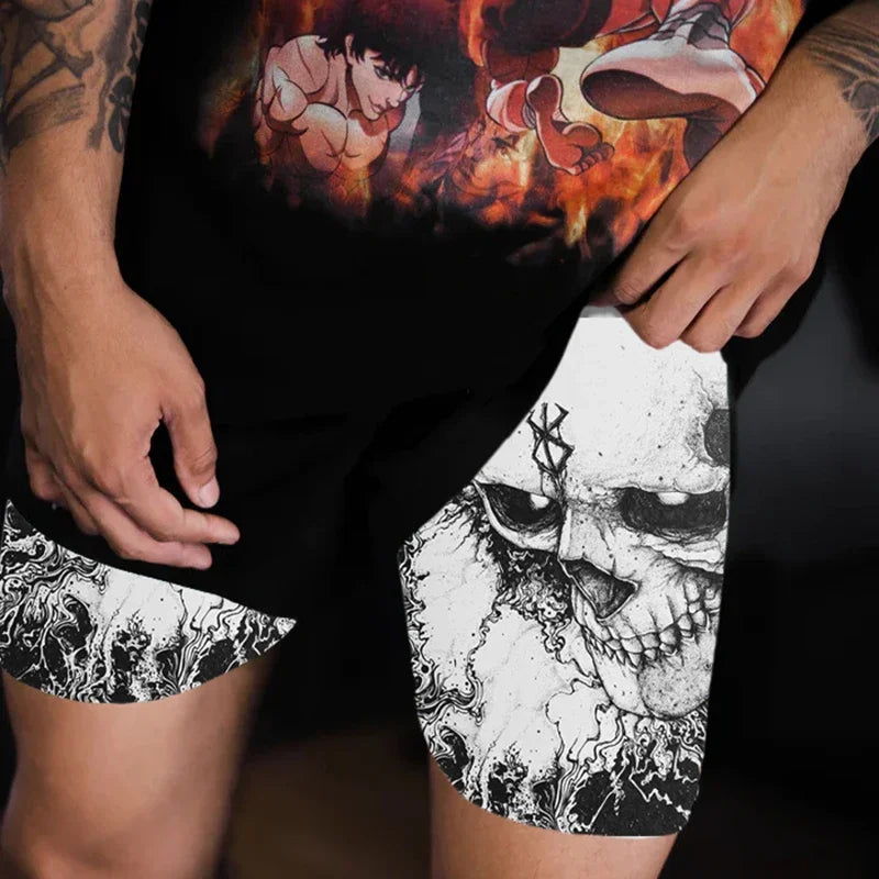 Anime Fusion: Men's 2-in-1 Quick Dry Running Shorts for Summer Workouts.