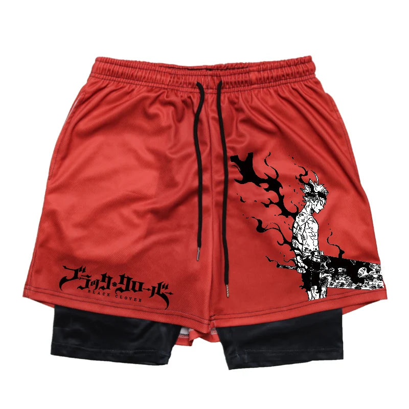 Anime Fusion: Men's Gym and Running 2-in-1 Compression Shorts - Quick Dry and Stretchy.