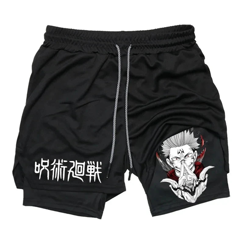 Jujutsu Kaisen Anime 2-in-1 Compression Shorts: Men's Quick Dry Gym Activewear