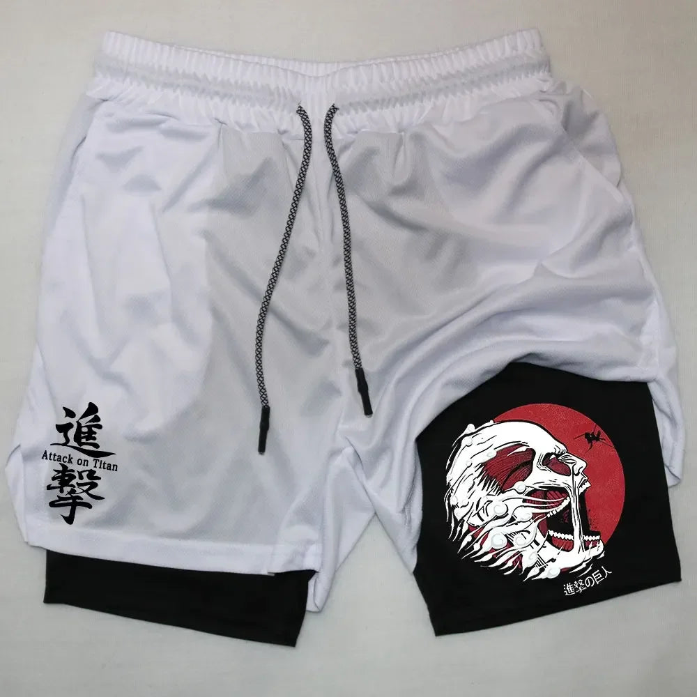 Double Layer Anime Fitness Shorts for Men: Breathable and Quick Dry