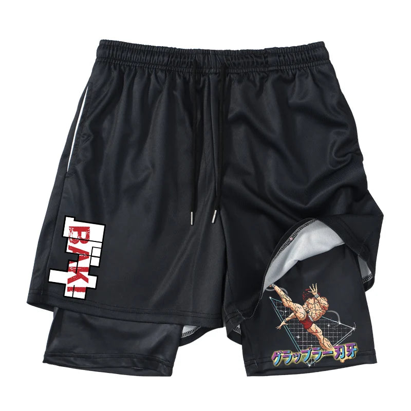 Baki Hanma Anime 2-in-1 Compression Shorts: Quick Dry Gym Fitness Shorts