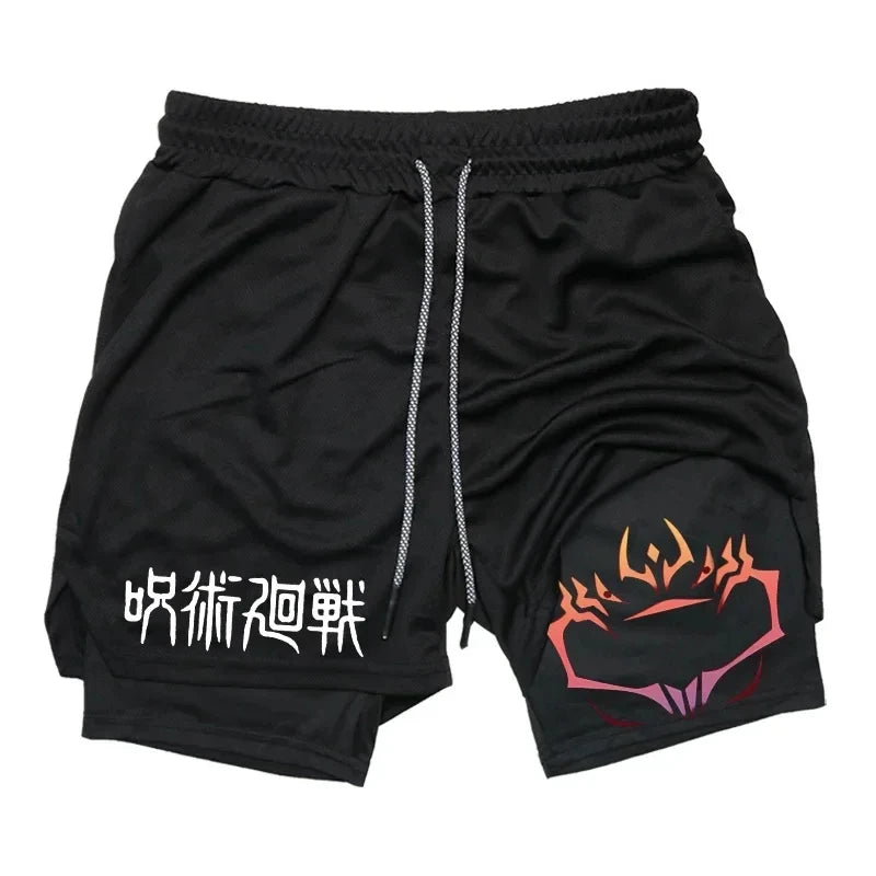 Jujutsu Kaisen Anime 2-in-1 Compression Shorts: Men's Quick Dry Gym Activewear