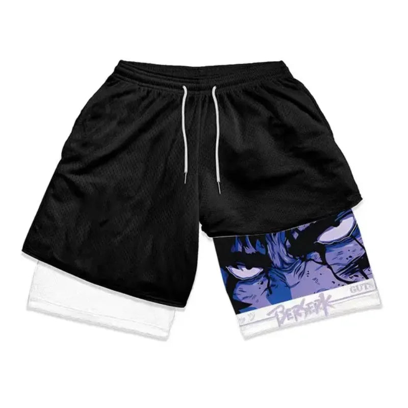 Men's Double-Layered Anime Sports Shorts: Breathable and Oversized