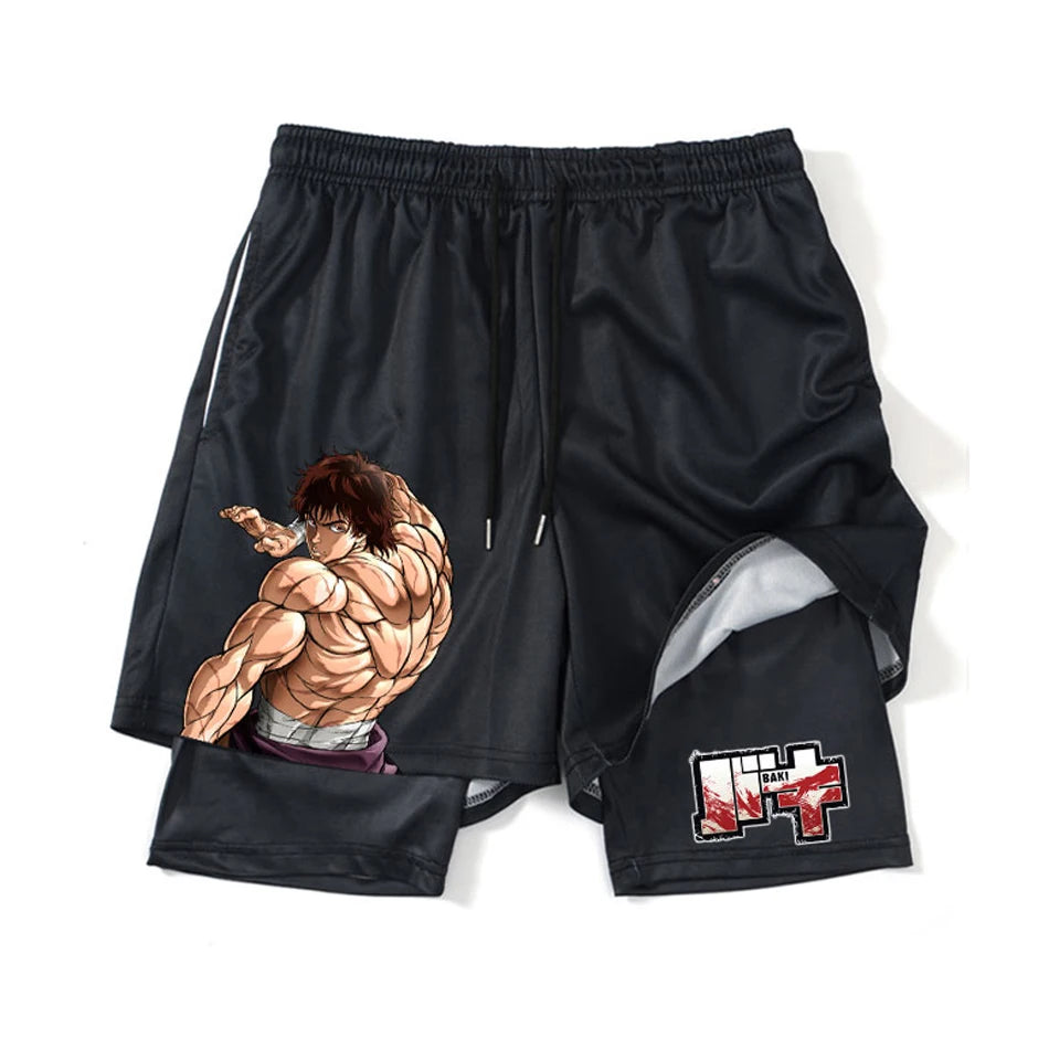 Baki Hanma Anime 2-in-1 Compression Shorts: Quick Dry Gym Fitness Shorts