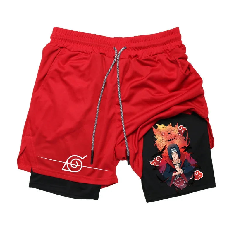 Anime Compression Shorts: Gym Athletic Quick Dry 2-in-1 Performance Shorts with Phone Pocket for Men