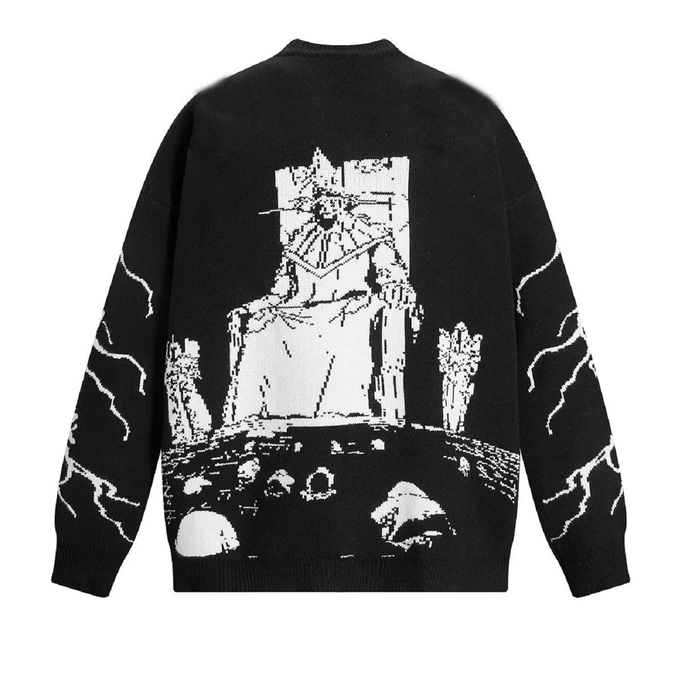 Black Anime Knitted Sweater:  Fashion Streetwear Pullover for Men and Women