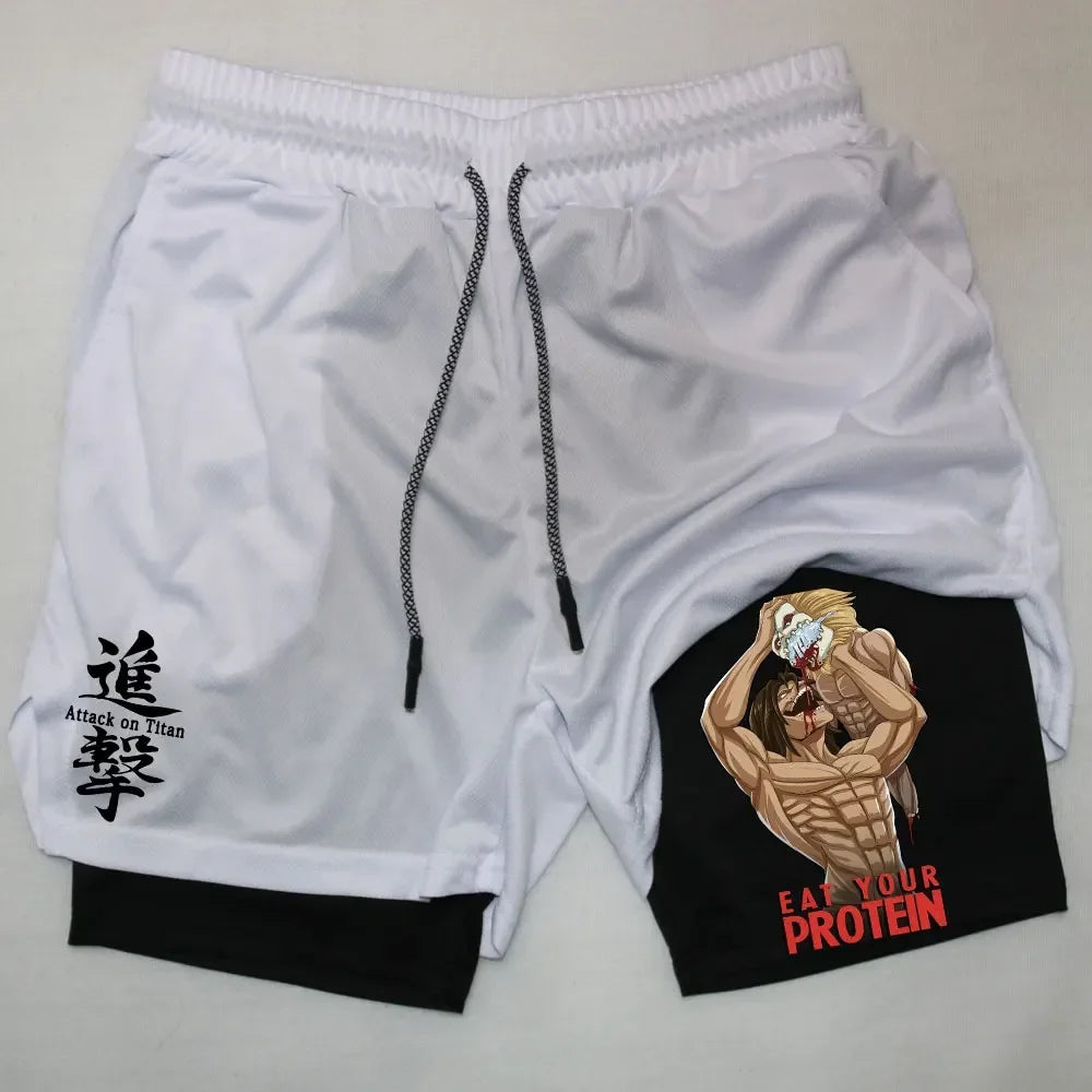 Double Layer Anime Fitness Shorts for Men: Breathable and Quick Dry