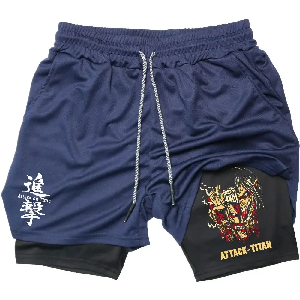 Double Layer Anime Fitness Shorts for Men: Breathable and Quick Dry