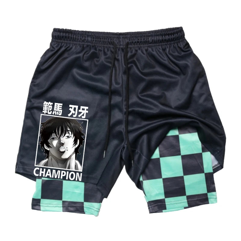 Baki Hanma Anime 2-in-1 Compression Shorts: Quick Dry Gym Fitness Shorts