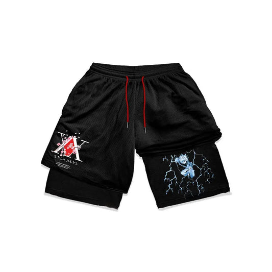 Hunter X Hunter 2-in-1 Performance Gym Shorts: Schnelltrocknendes Mesh für Fitness