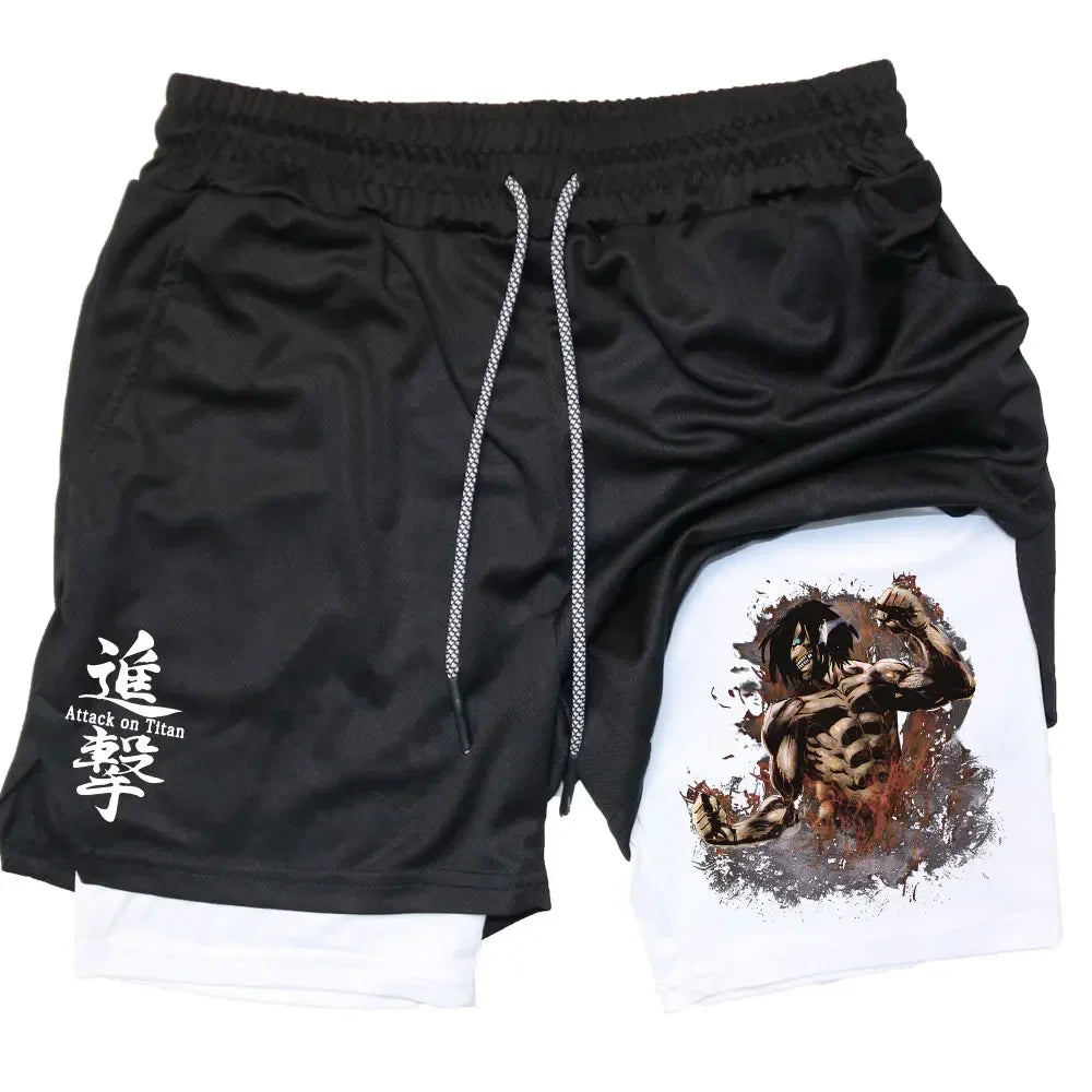 Double Layer Anime Fitness Shorts for Men: Breathable and Quick Dry