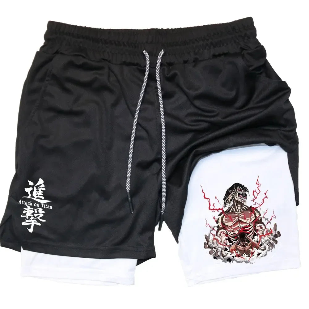 Double Layer Anime Fitness Shorts for Men: Breathable and Quick Dry