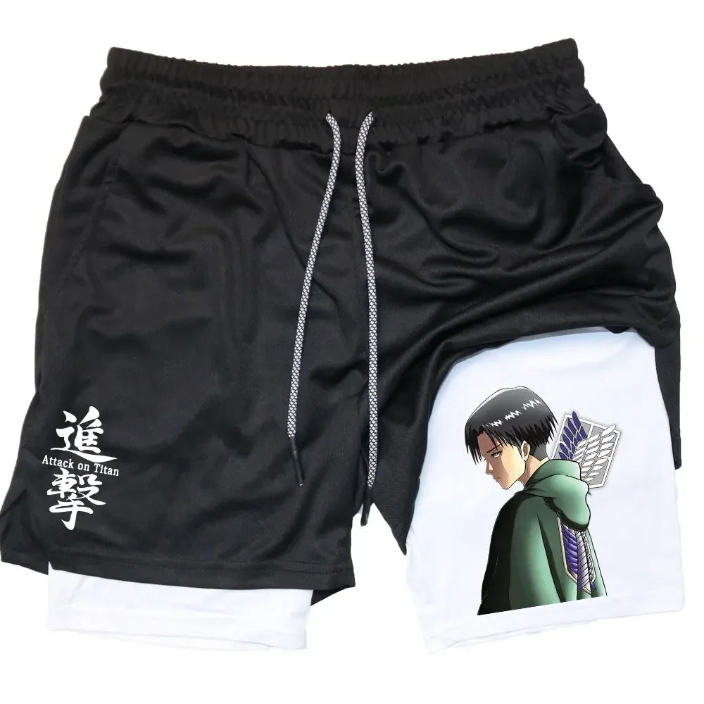 Double Layer Anime Fitness Shorts for Men: Breathable and Quick Dry