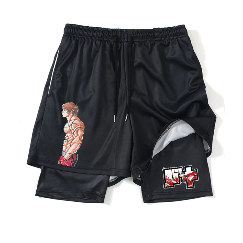 Baki Hanma Anime 2-in-1 Compression Shorts: Quick Dry Gym Fitness Shorts