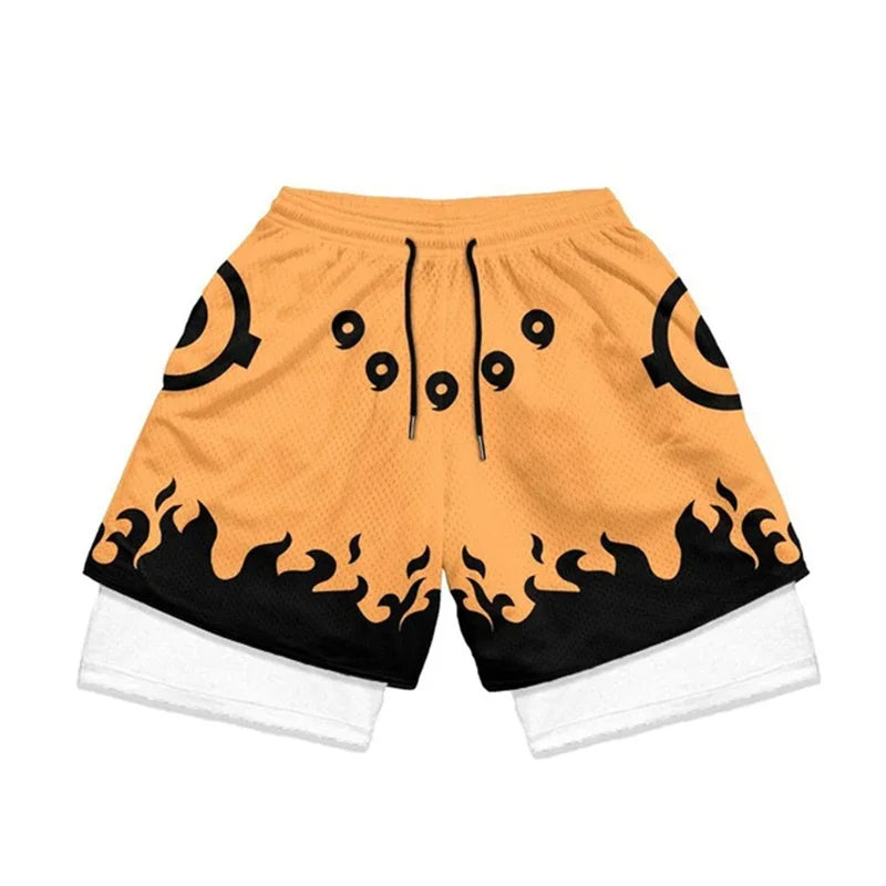 Gemischte Anime-Sportshorts, Workout-Shorts aus Netzstoff, Performance-Shorts