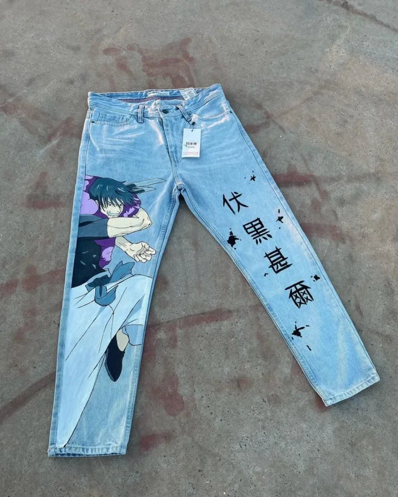 Vintage Anime Custom Print on Jeans