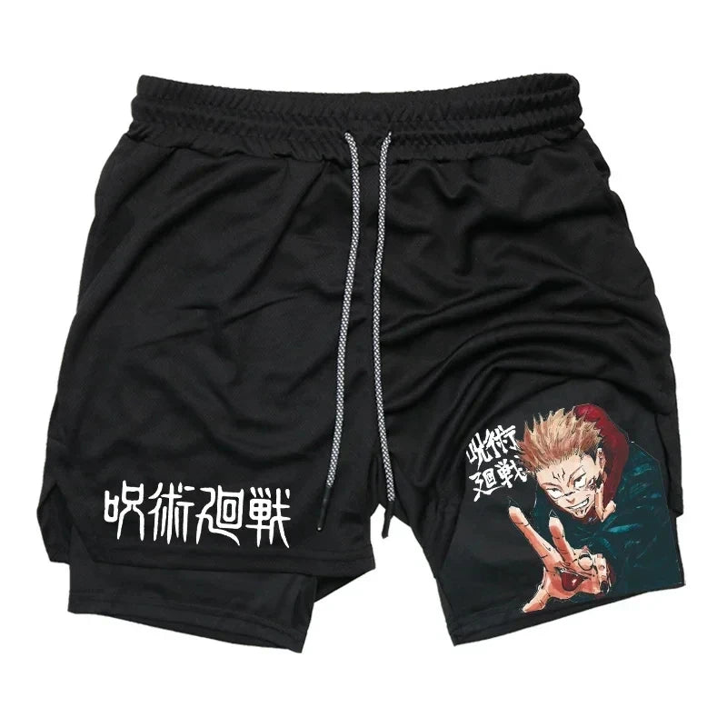 Jujutsu Kaisen Anime 2-in-1 Compression Shorts: Men's Quick Dry Gym Activewear