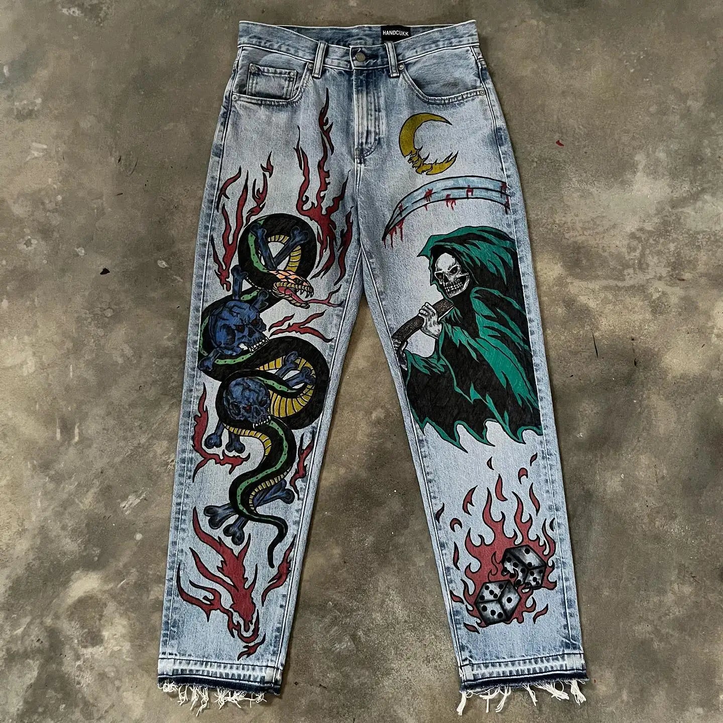 Hip Hop Death Anime Graphic Baggy Jeans: Harajuku Denim Y2K Pants for Men and Women