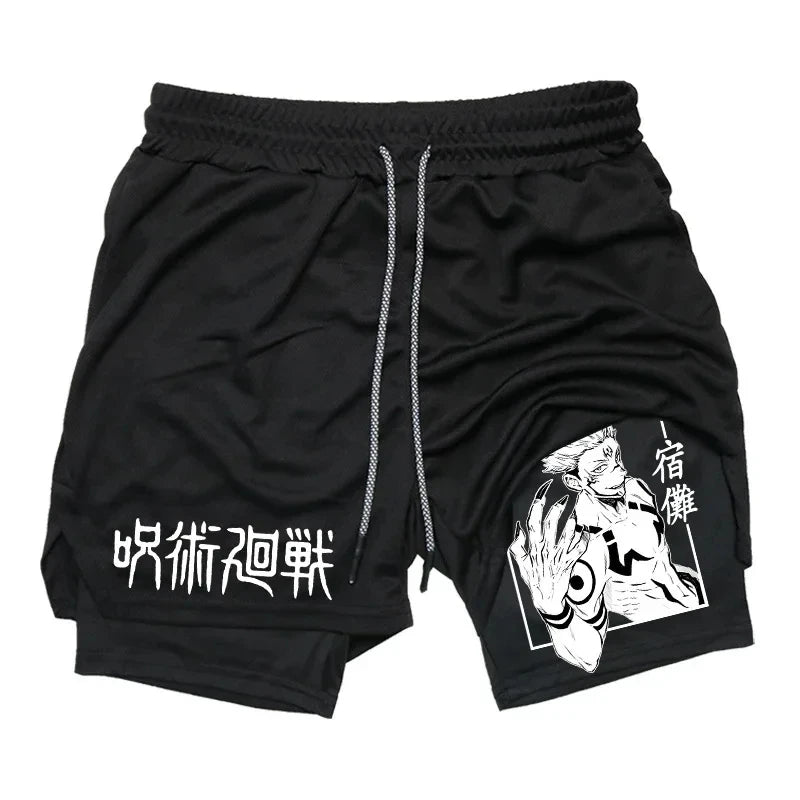 Jujutsu Kaisen Anime 2-in-1 Compression Shorts: Men's Quick Dry Gym Activewear