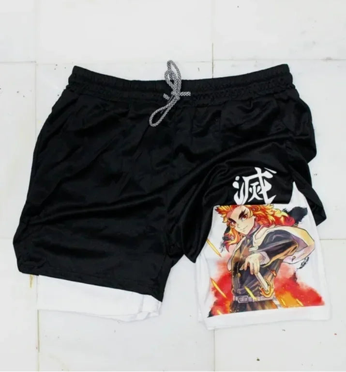 Mixed Anime Gym Shorts Workout Mesh Performance Shorts