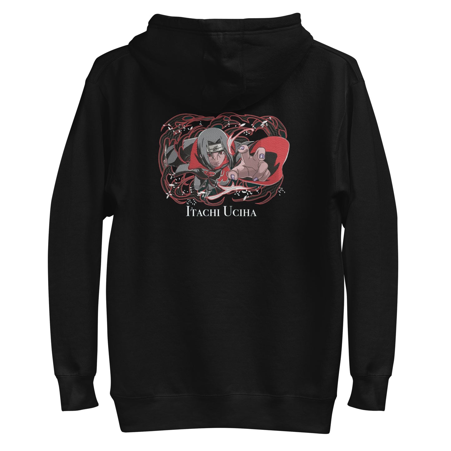 Uchiha Itachis Genjutsu „Die Kraft von Tsukuyomi“ bestickte Unisex-Kapuzenpullover-Kollektion