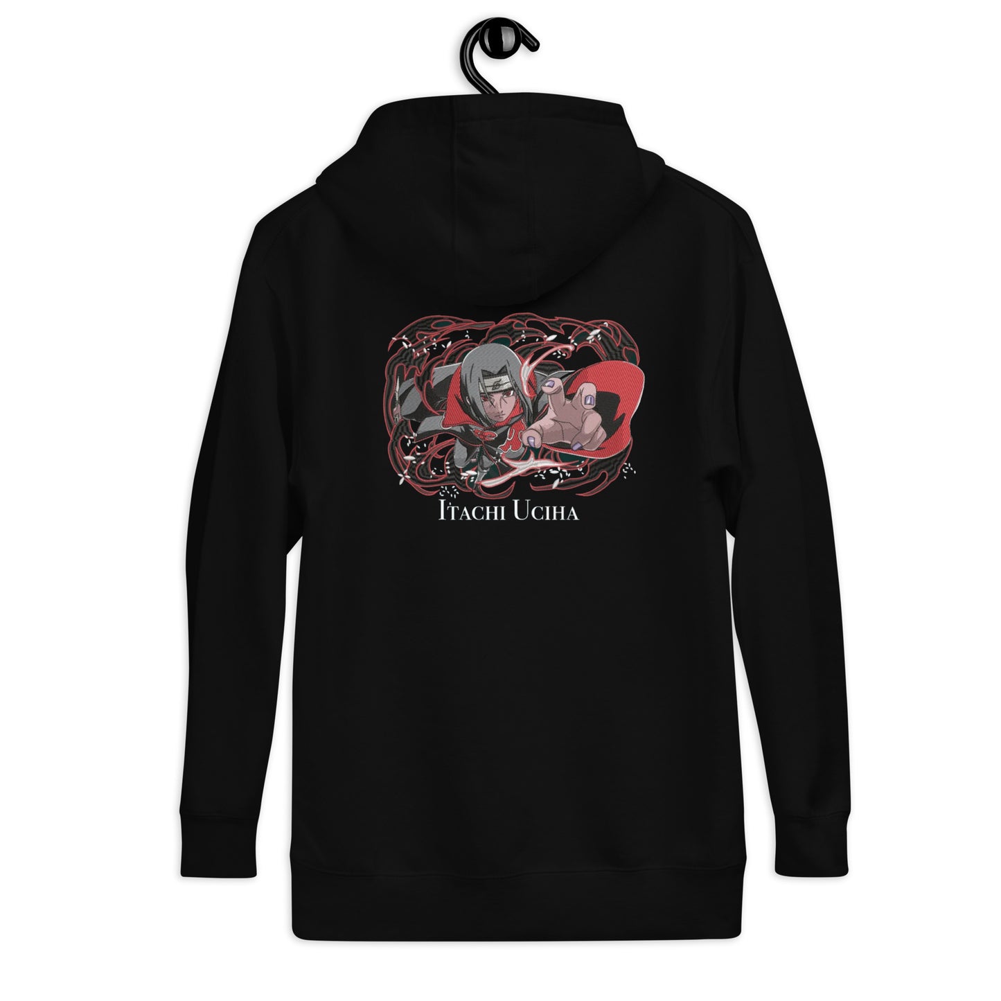 Uchiha Itachis Genjutsu „Die Kraft von Tsukuyomi“ bestickte Unisex-Kapuzenpullover-Kollektion