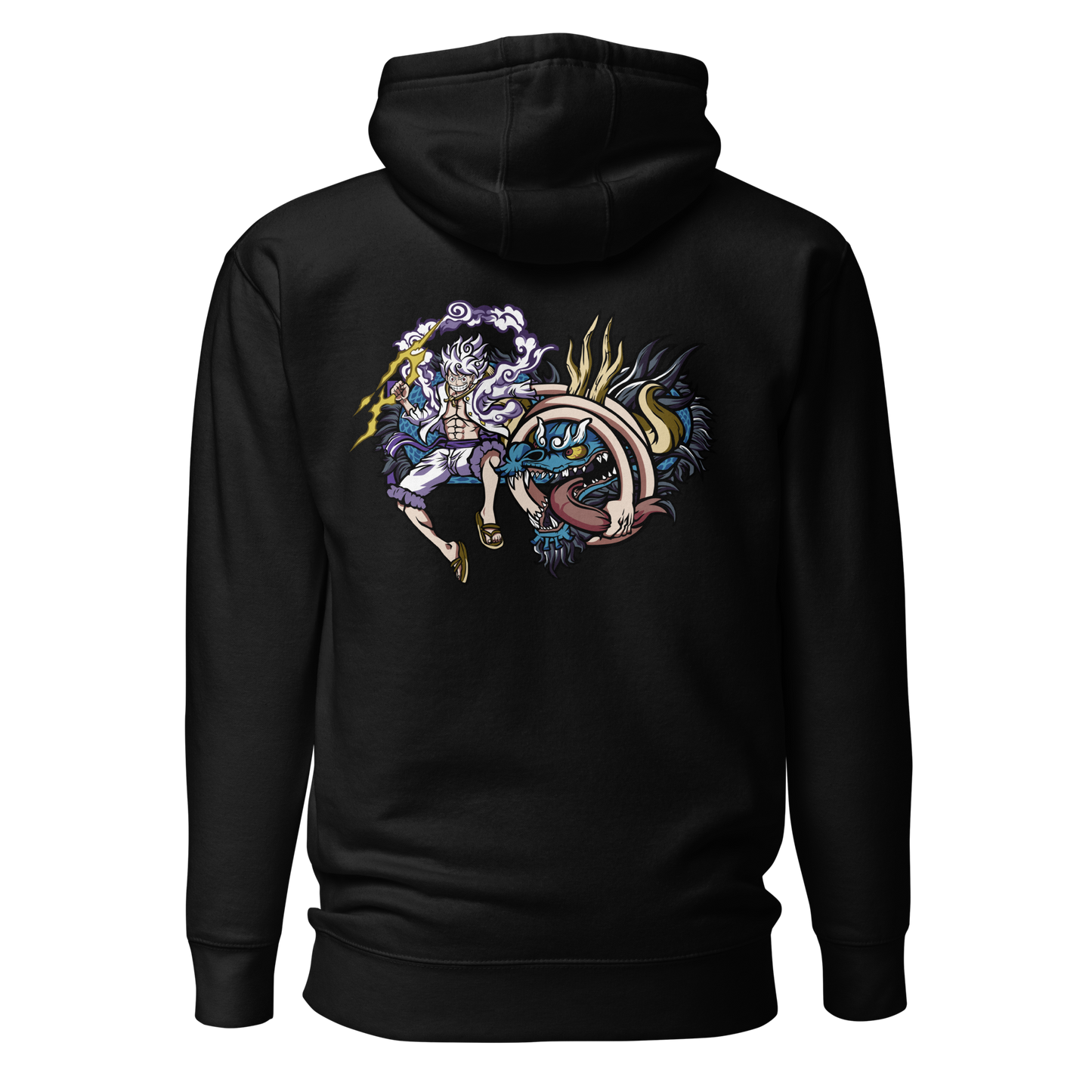 Luffy vs. Kaido in the Land of Wano Front Embroidery & Back DTG Print Unisex Hoodie Collection