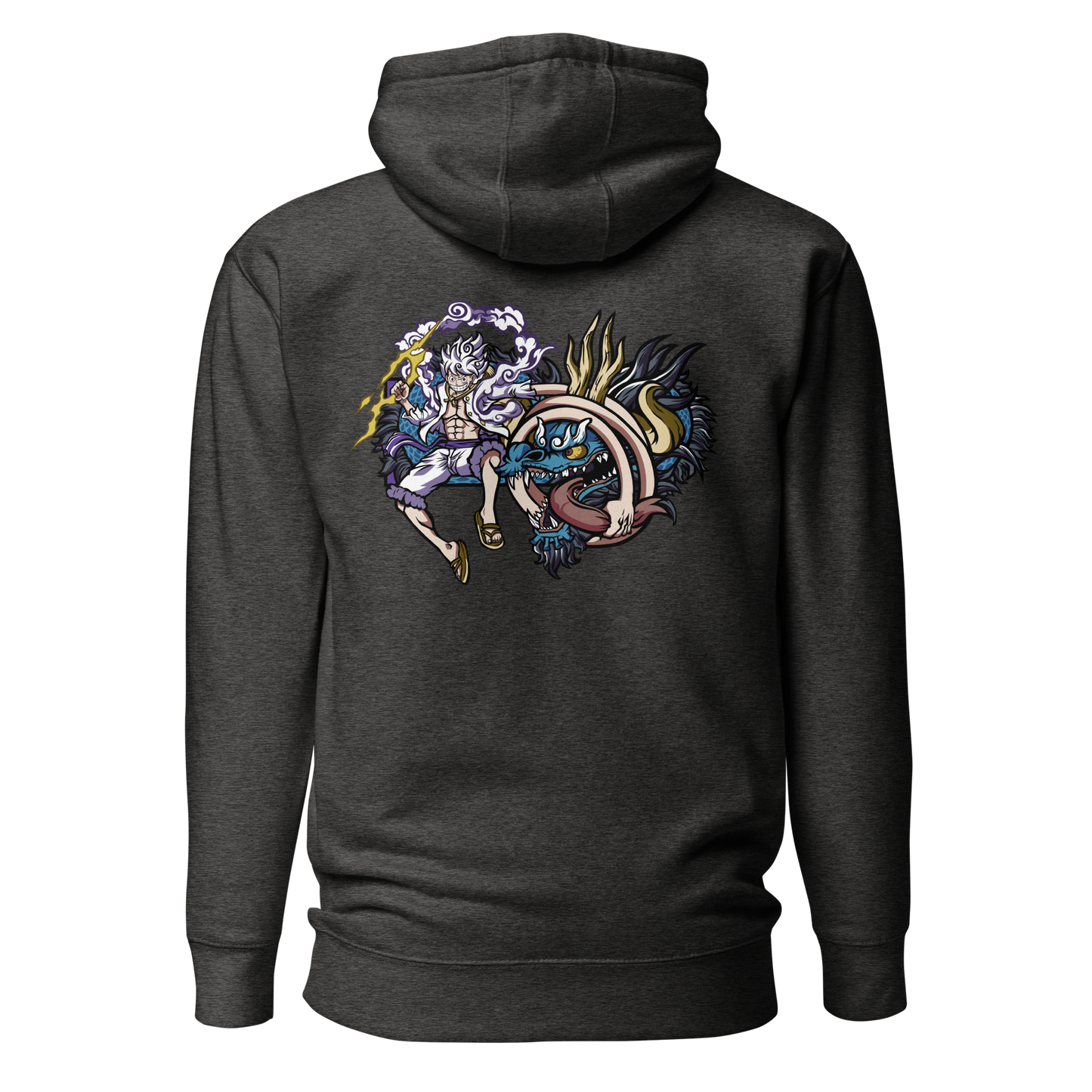 Luffy vs. Kaido in the Land of Wano Front Embroidery & Back DTG Print Unisex Hoodie Collection