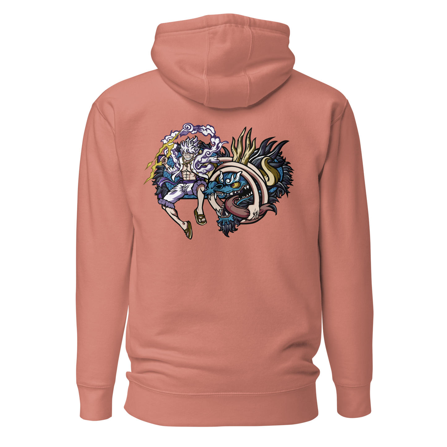 Luffy vs. Kaido in the Land of Wano Front Embroidery & Back DTG Print Unisex Hoodie Collection