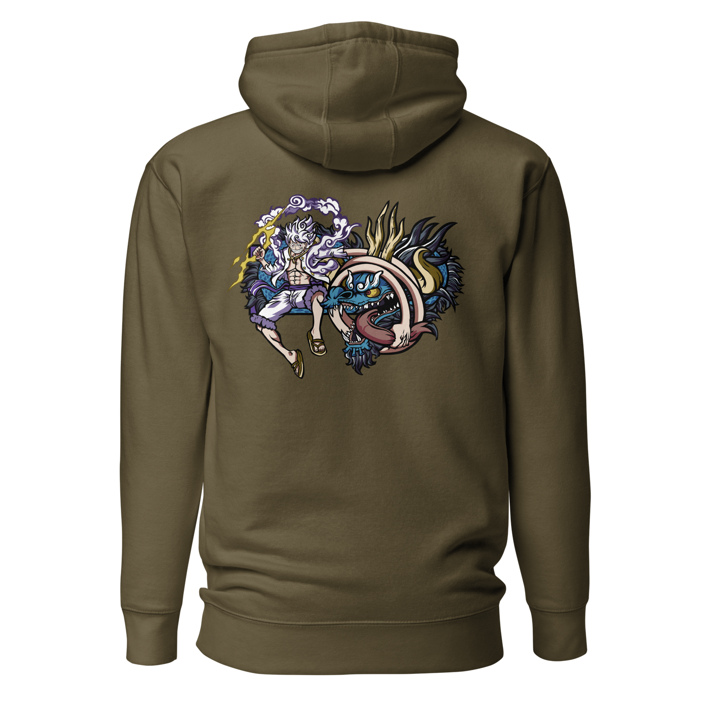 Luffy vs. Kaido in the Land of Wano Front Embroidery & Back DTG Print Unisex Hoodie Collection