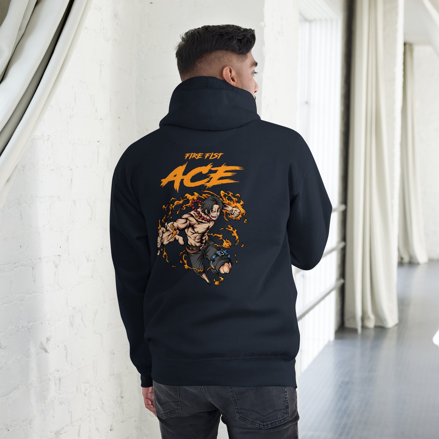 Fire Fist Ace Front Embroidery & Back DTG Unisex Hoodie Anime Collection