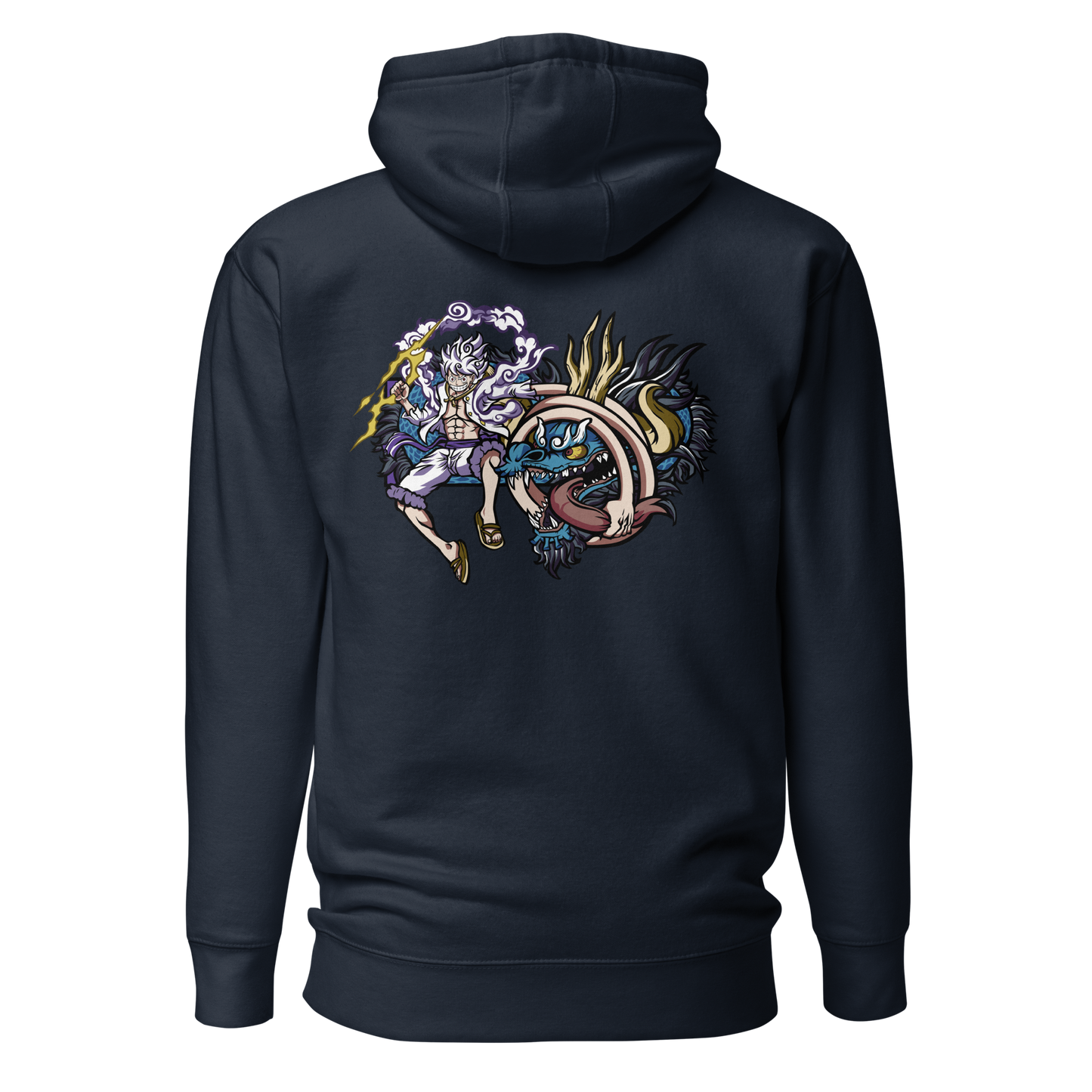 Luffy vs. Kaido in the Land of Wano Front Embroidery & Back DTG Print Unisex Hoodie Collection