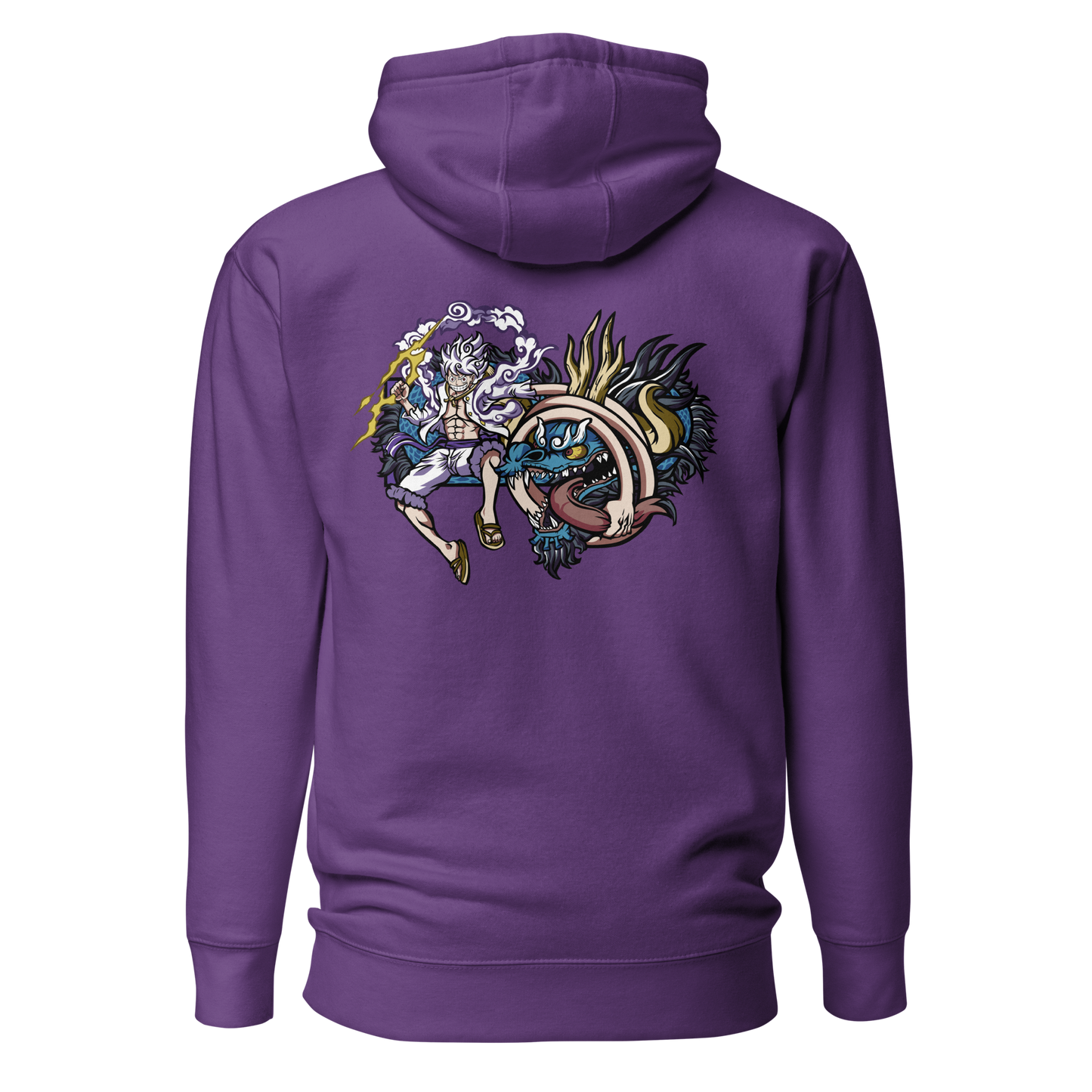 Luffy vs. Kaido in the Land of Wano Front Embroidery & Back DTG Print Unisex Hoodie Collection